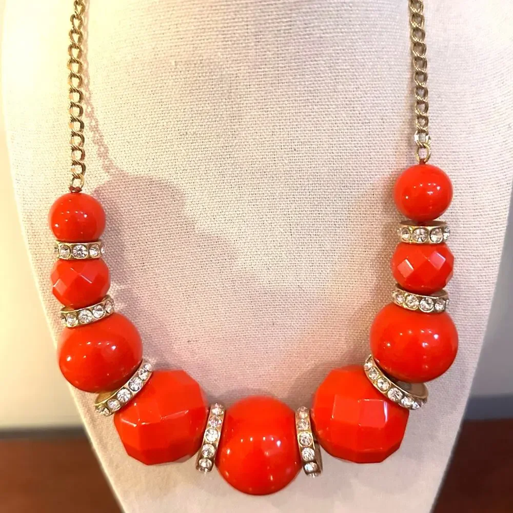Kate Spade Mod Squad Necklace Red Gold Oversized Designer Statement Jewelry